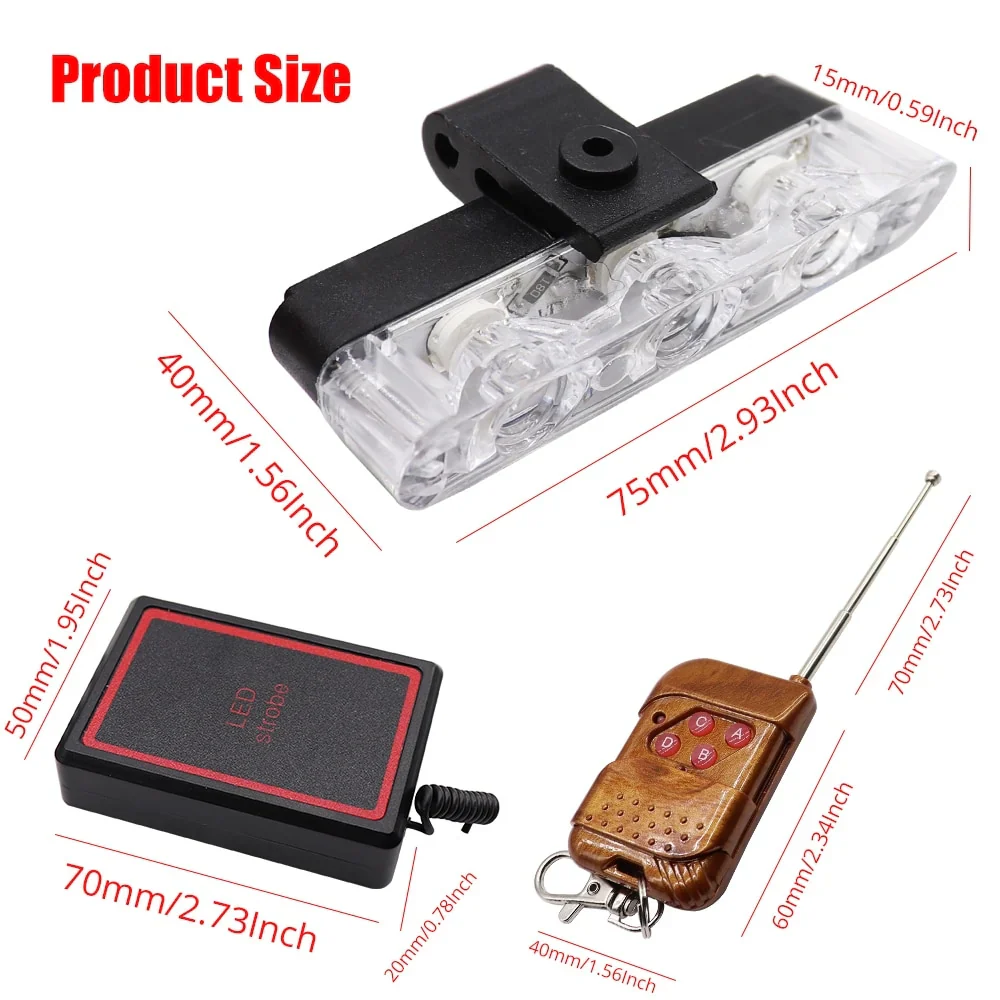 16 LED Wireless Remote Control 12V White Strobe Lights  White Flasher 4 in 1 Lights